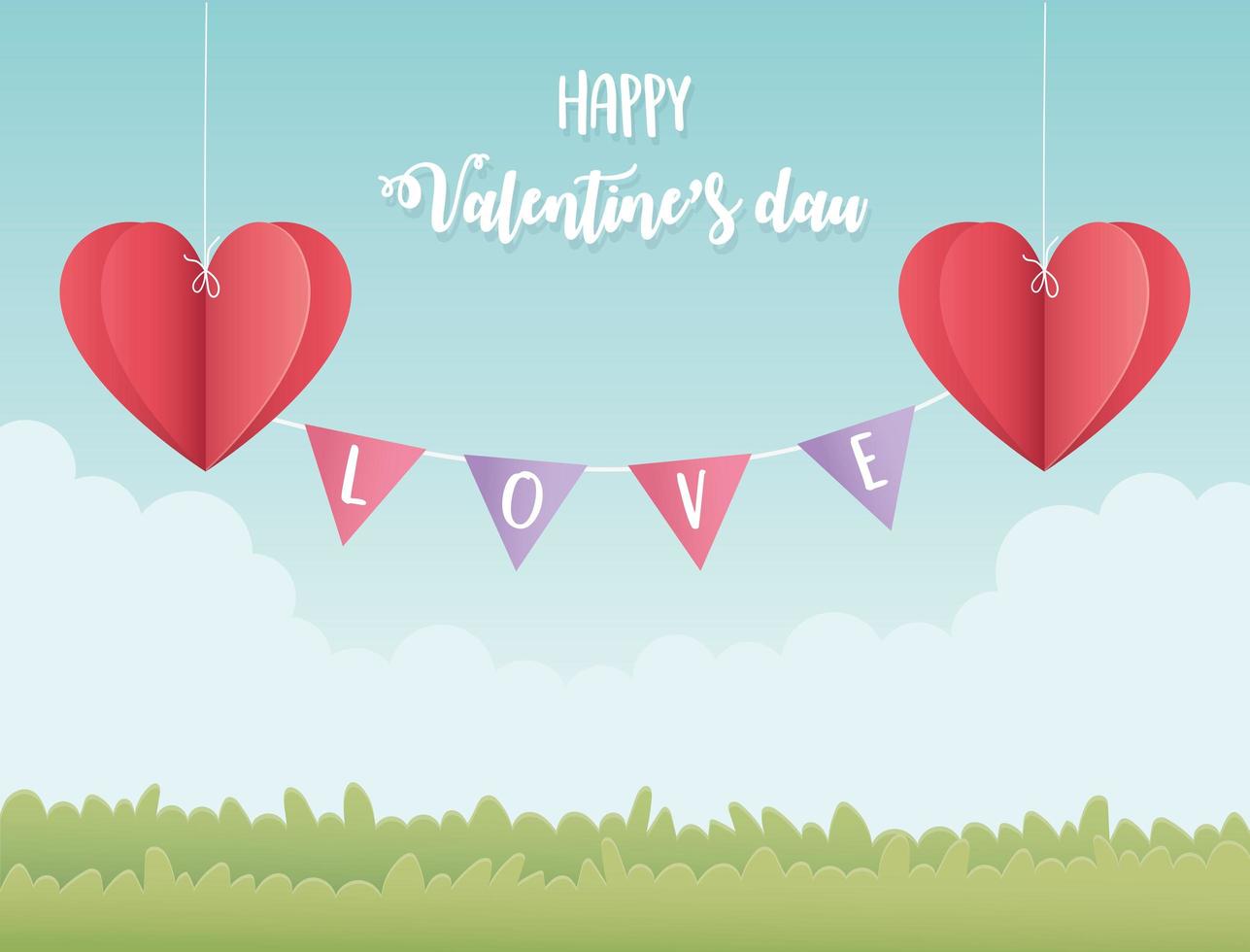 happy valentines day origami paper hearts hanging vector