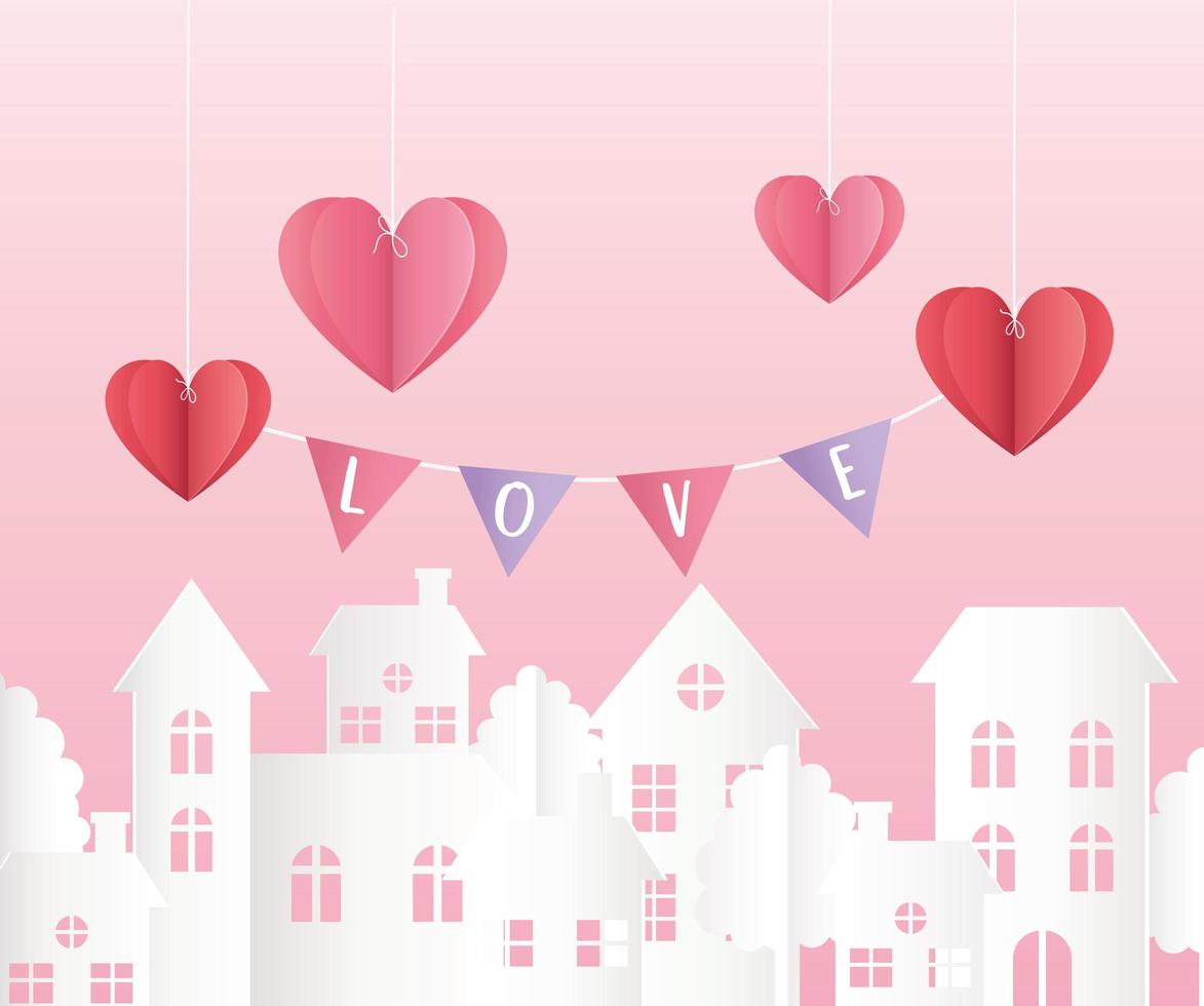 happy valentines day hanging origami paper hearts vector