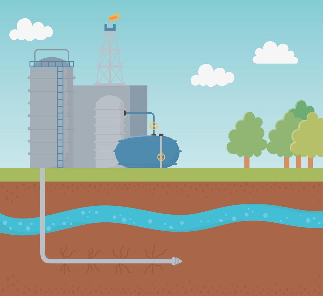 tanques gas proceso exploración fracking vector