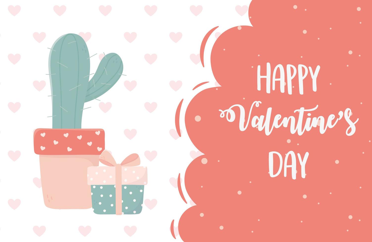 happy valentines day potted cactus gift hearts background vector