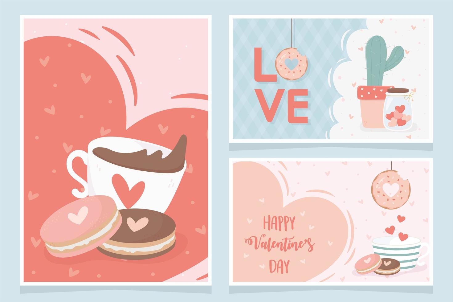 happy valentines day chocolate cup with cookies love heart cactus gifts banners vector