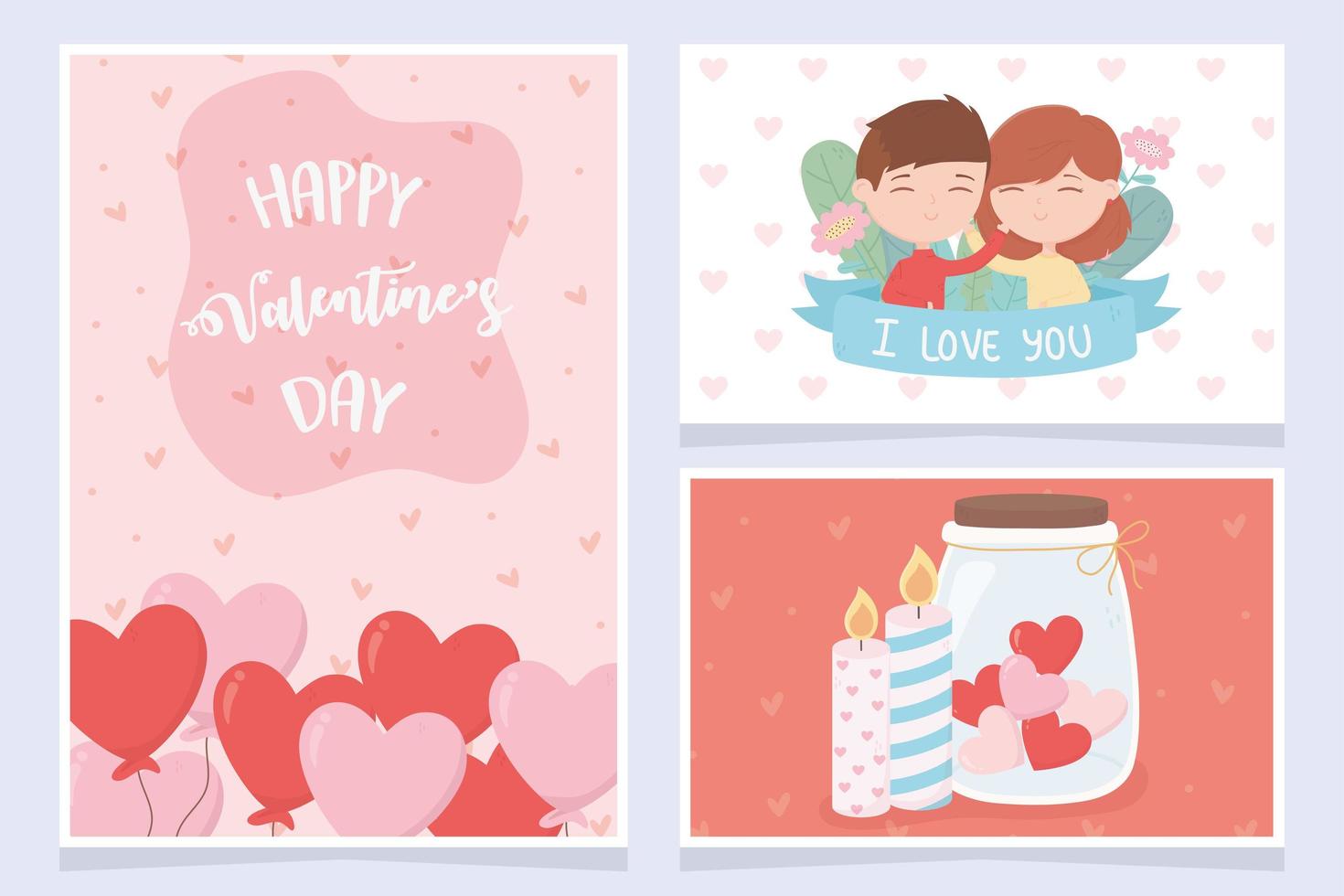 feliz día de san valentín feliz día de san valentín linda pareja con pancartas de velas de corazón de globo vector