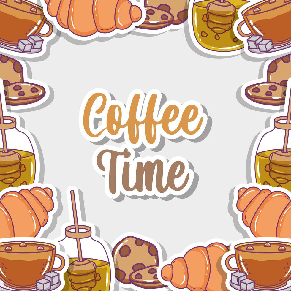 diseño plano del bosquejo de la hora del café vector