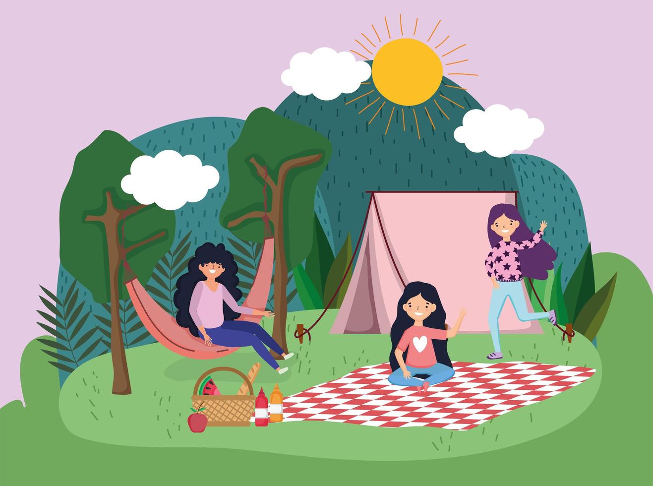 young people picnic in the park vector