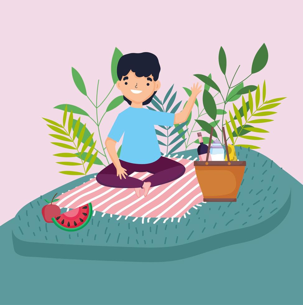 young people picnic in the park vector