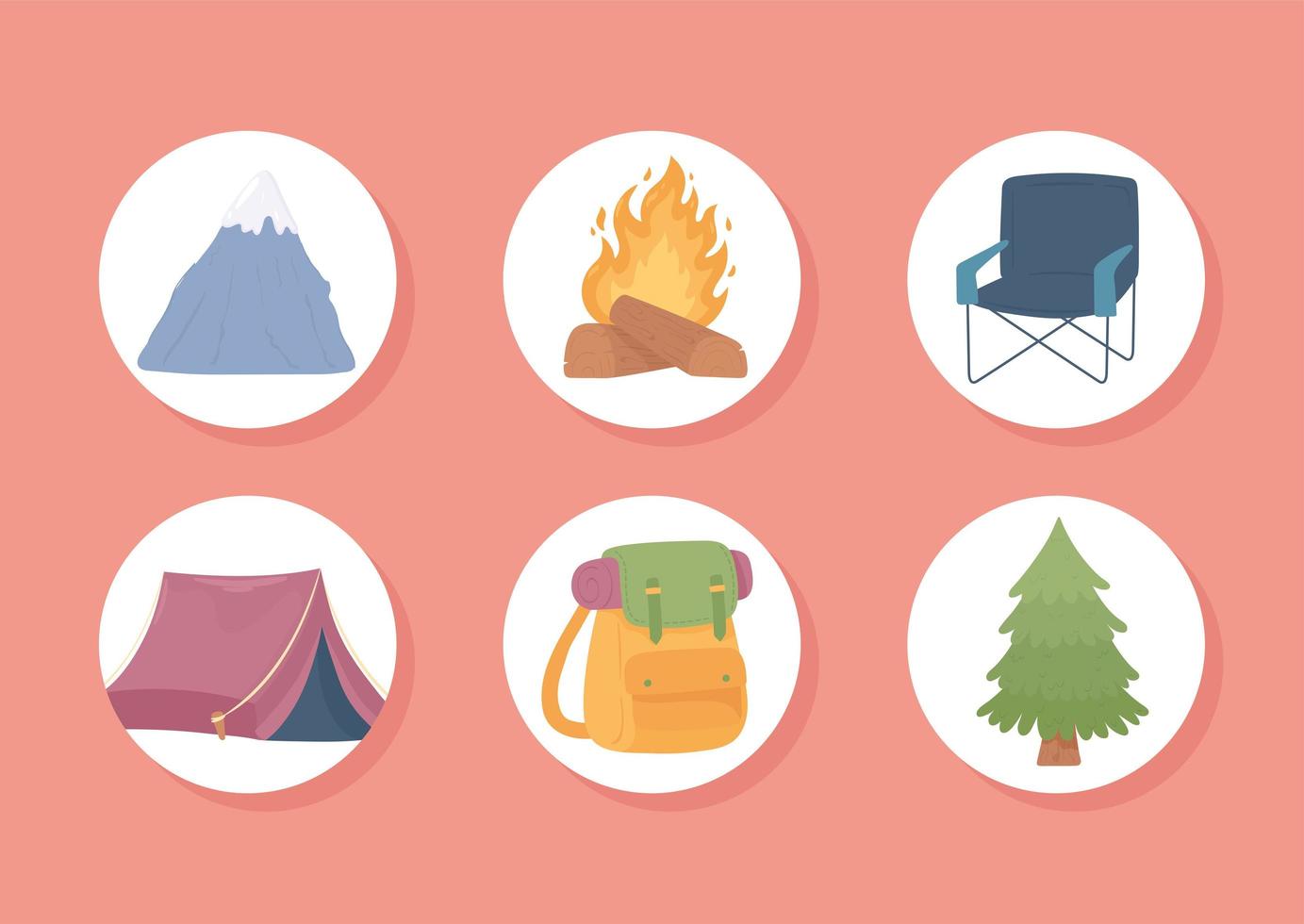 camping round icons vector