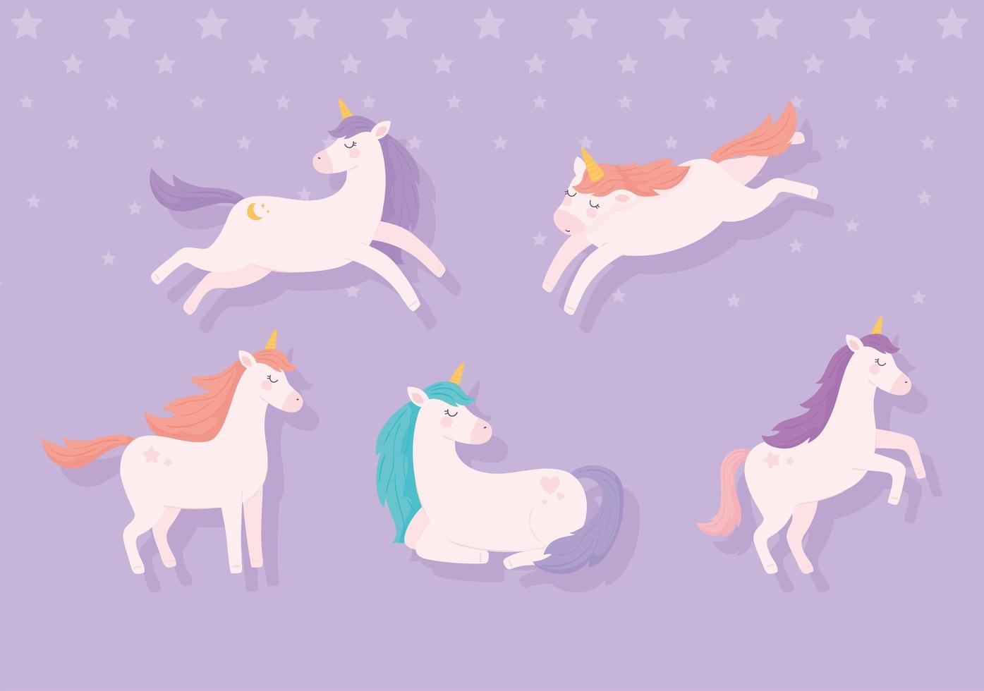 set of unicorns vector