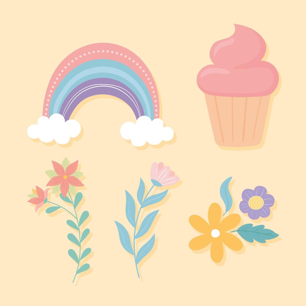 arcoiris y flores vector