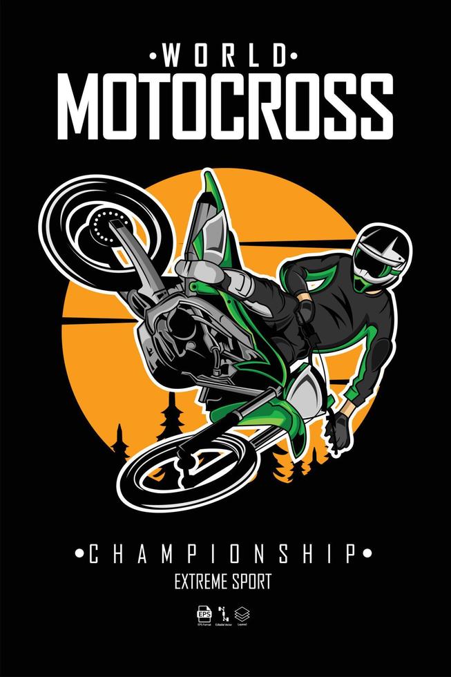 ilustración de motocross con un fondo negro.eps vector