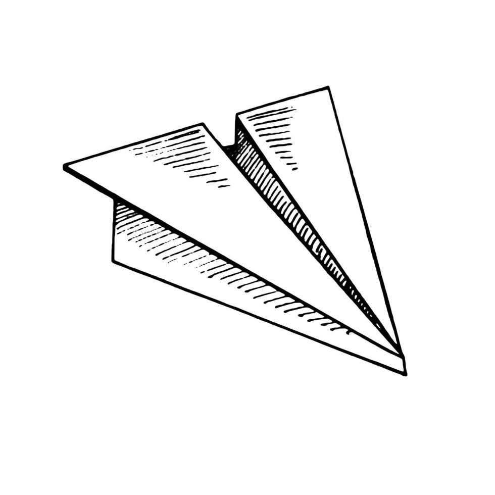 A hand-drawn ink sketch of  a paper airplane. Outline on a white background, vintage vector illustration.   Vintage sketch element for labels, packaging and cards design.