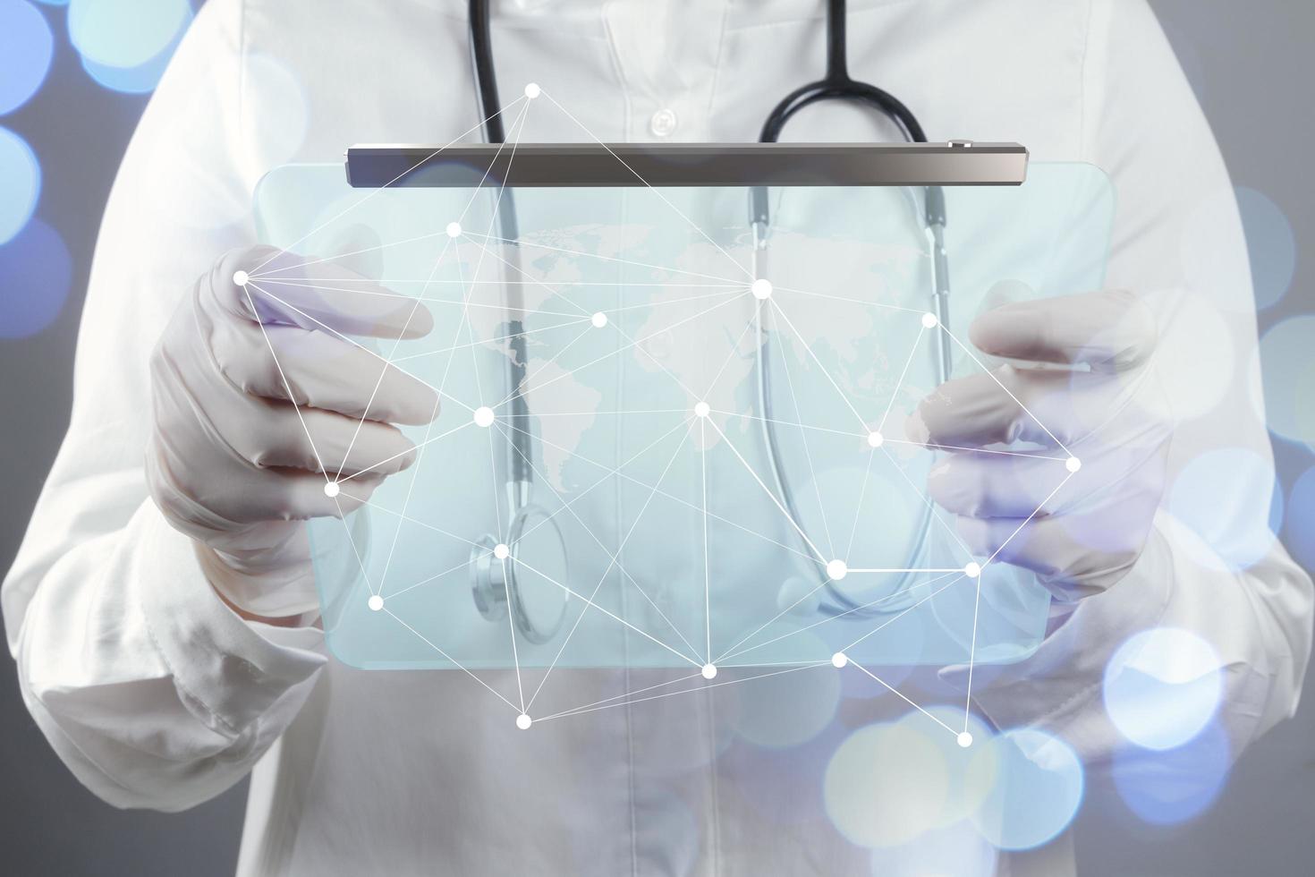 smart medical doctor hand showing network with bokeh exposure as medical network and media concept photo