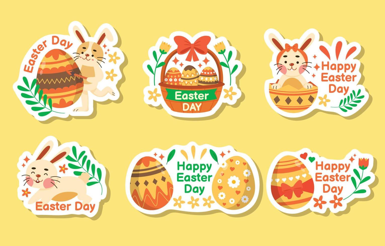 colección de pegatinas de huevos de pascua y conejitos vector