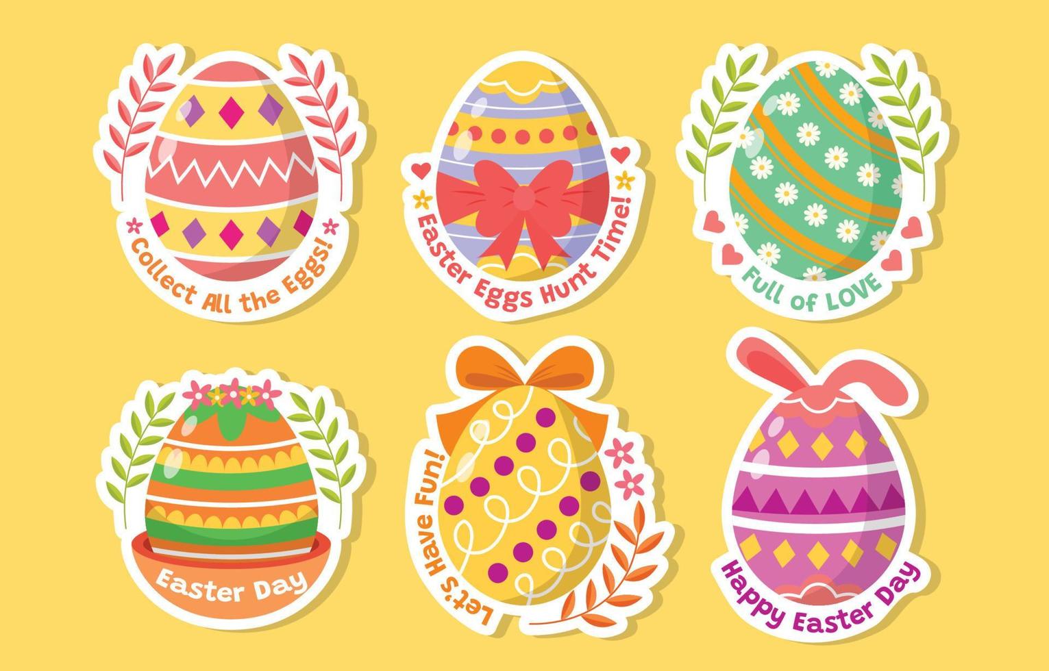 colección de coloridas pegatinas de huevos de pascua vector