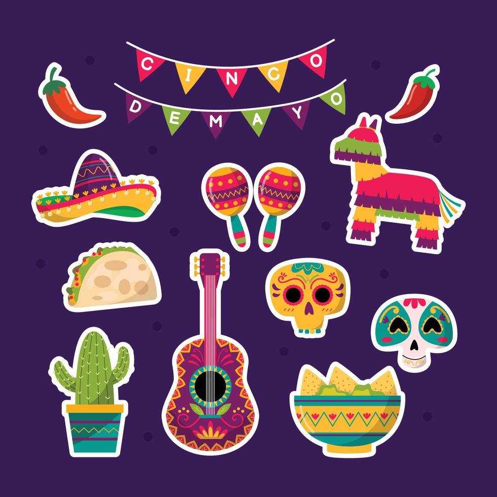 conjunto de pegatinas cinco de mayo vector