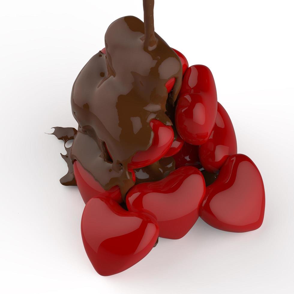 close up chocolate syrup leaking over heart shape symbol photo