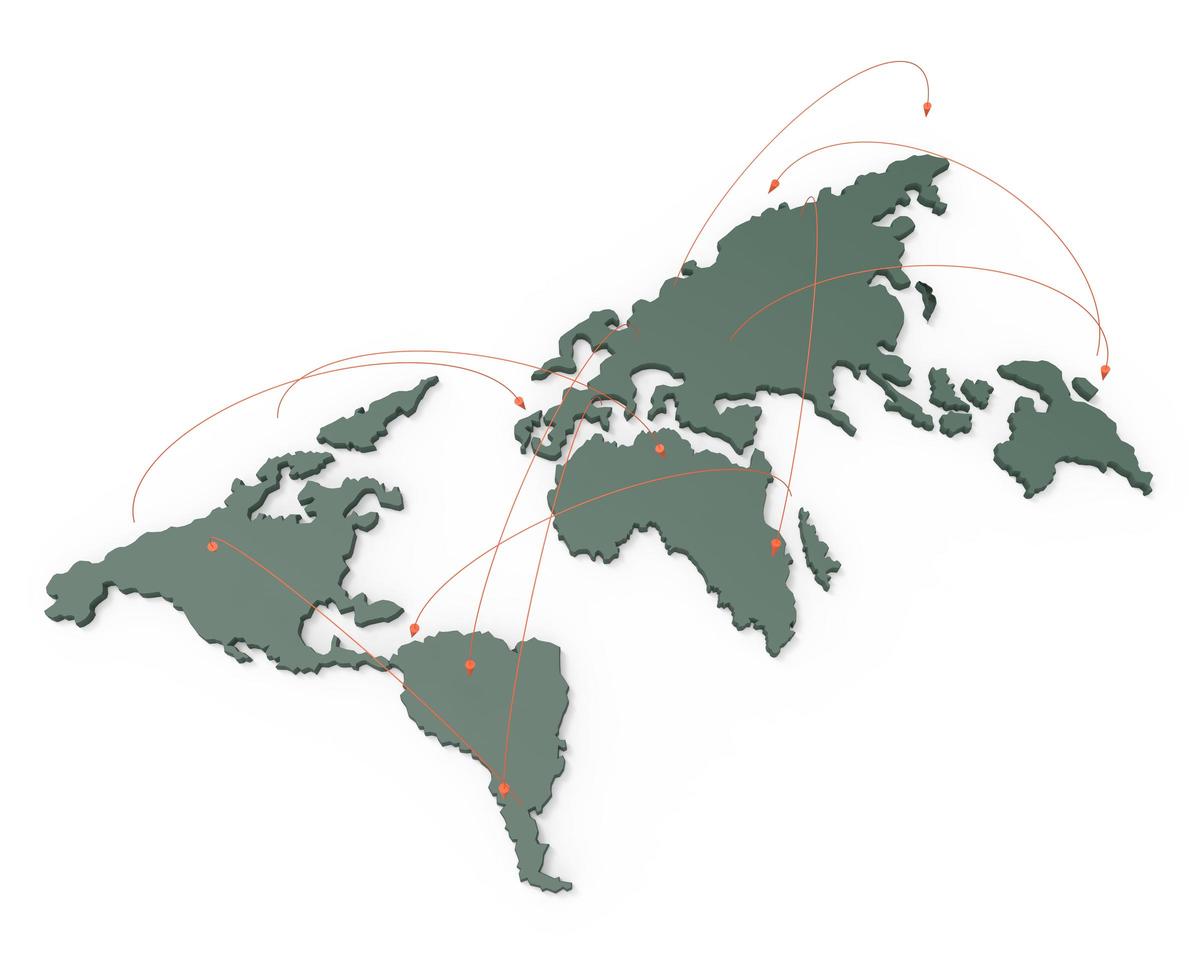 red social humana 3d en el mapa mundial como concepto foto