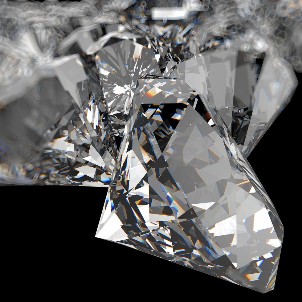 composición 3d de diamantes sobre fondo negro foto