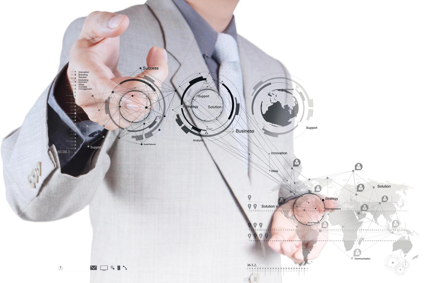 mano de hombre de negocios trabajando con un diagrama de computación en la nube en la nueva interfaz de computadora foto