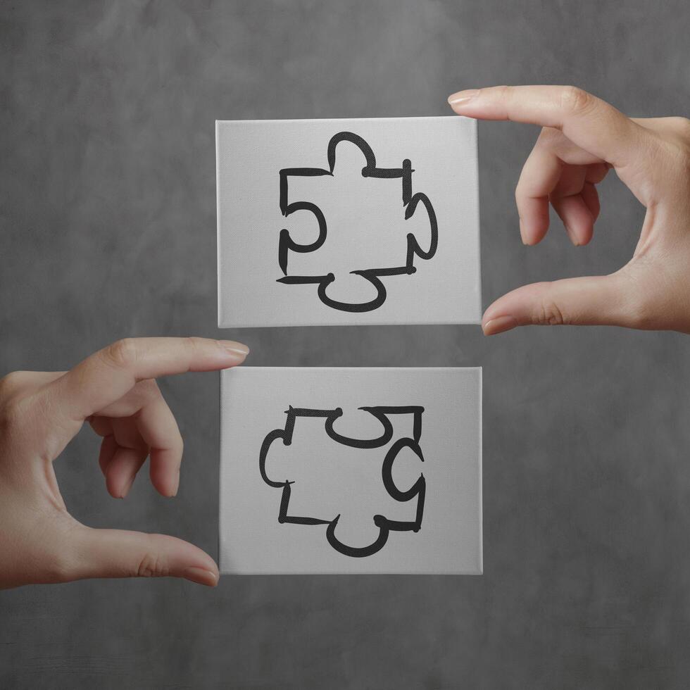 businessman hand showing  puzzle partnership sign as concept photo