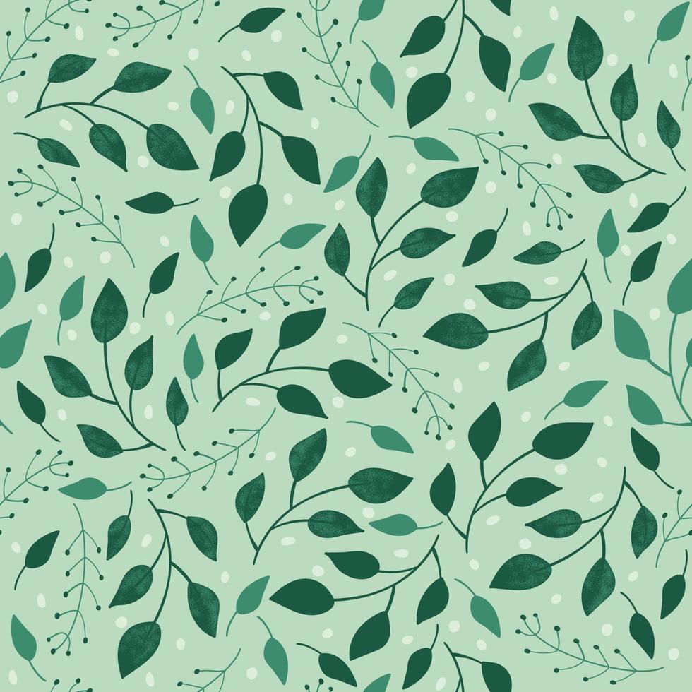 Green twigs pattern. Seamless pattern of green leaves. Vector illustration