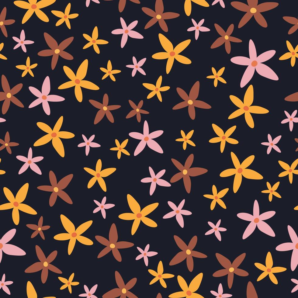 Colorful floral print, seamless pattern. Seamless illustration on a black background. vector