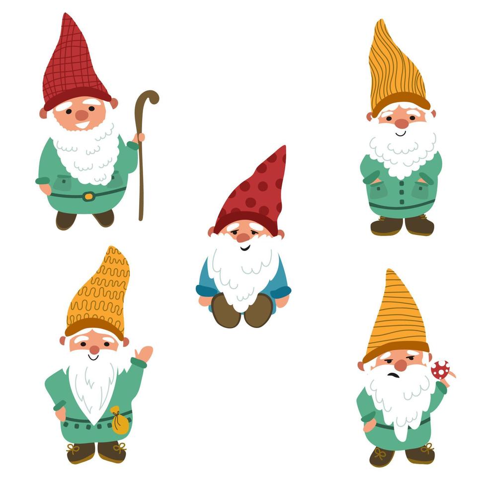 gnomos divertidos. elemento vectorial aislado sobre fondo blanco. vector