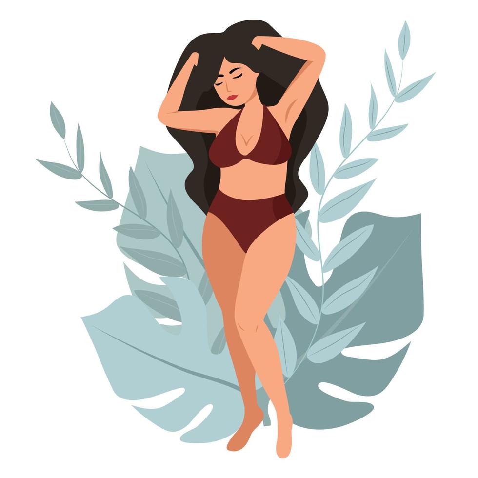 Female body. Body positive. Concept  love yourself and love your body. vector