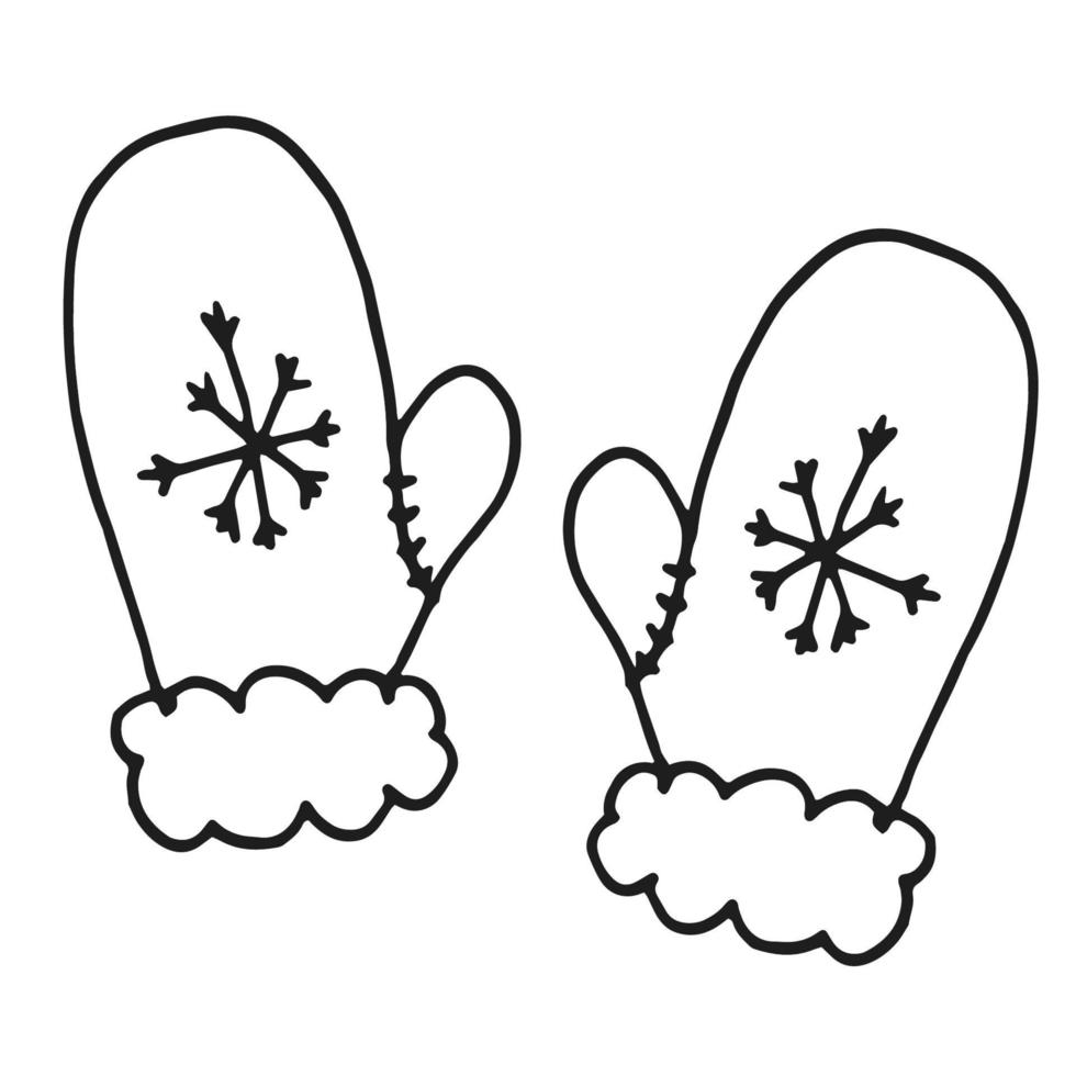 Christmas mittens. Black and white doodle. vector