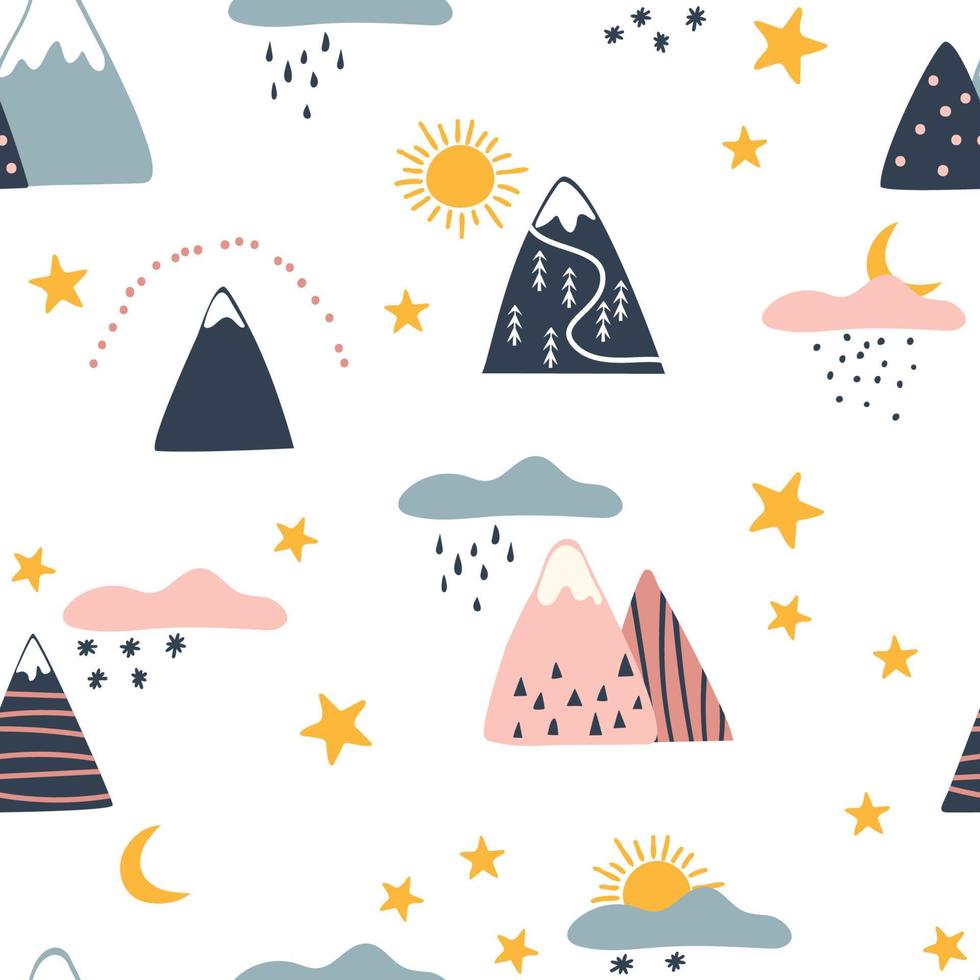 Mountains seamless pattern. Children's background. Vector illustration