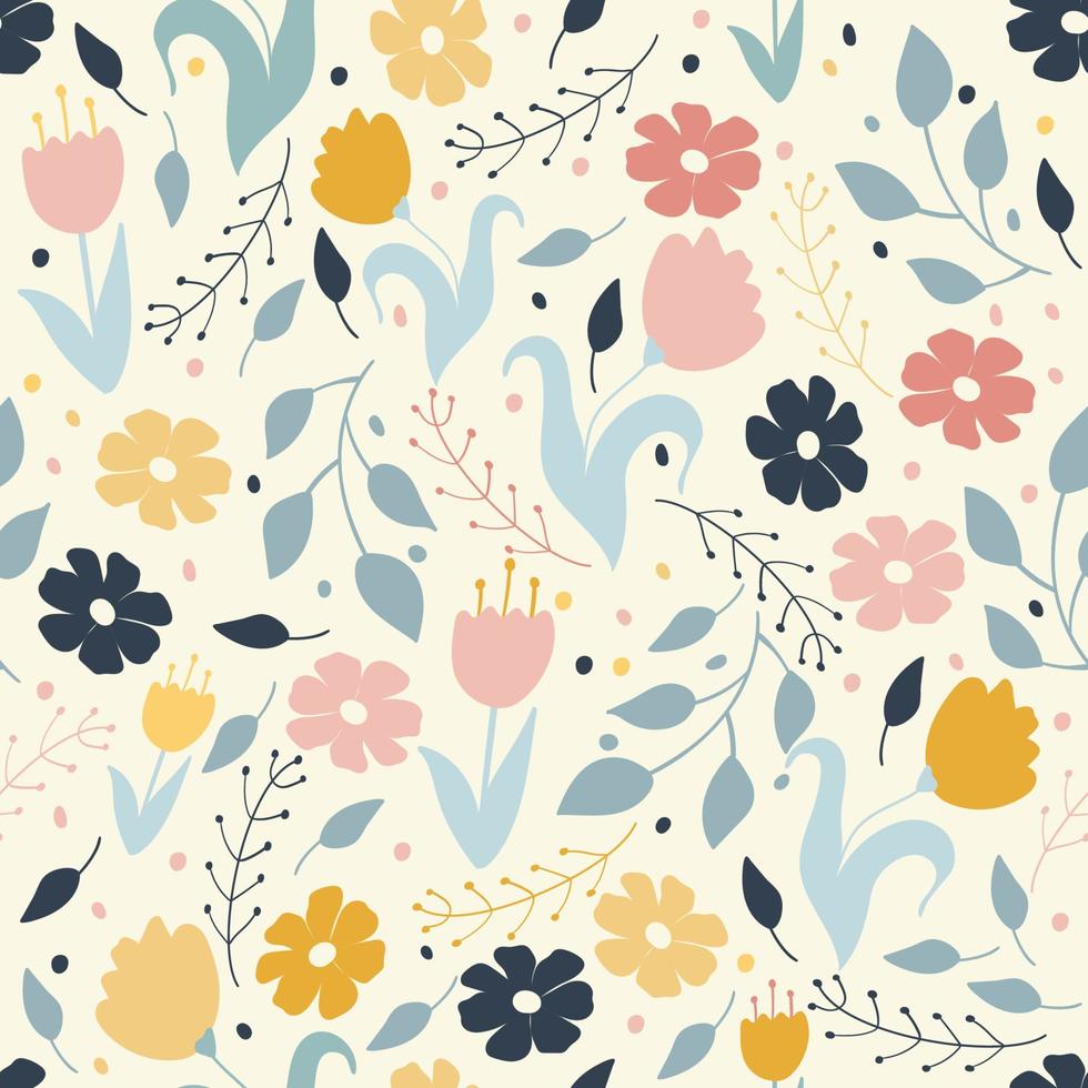 Floral pattern, doodle flowers in pastel colors. Vector illustration