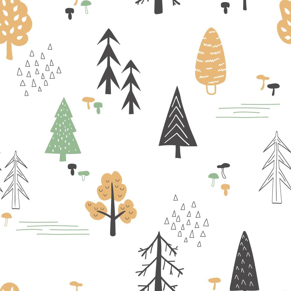 Scandinavian style. Autumn forest. Seamless background, vector illustration.