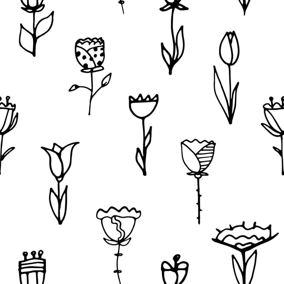 flores de garabato, dibujo a mano. patrón sin costuras ilustración vectorial vector