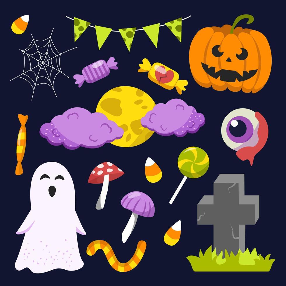 Halloween elements. Hand drawn flat collection. Vector illustration.