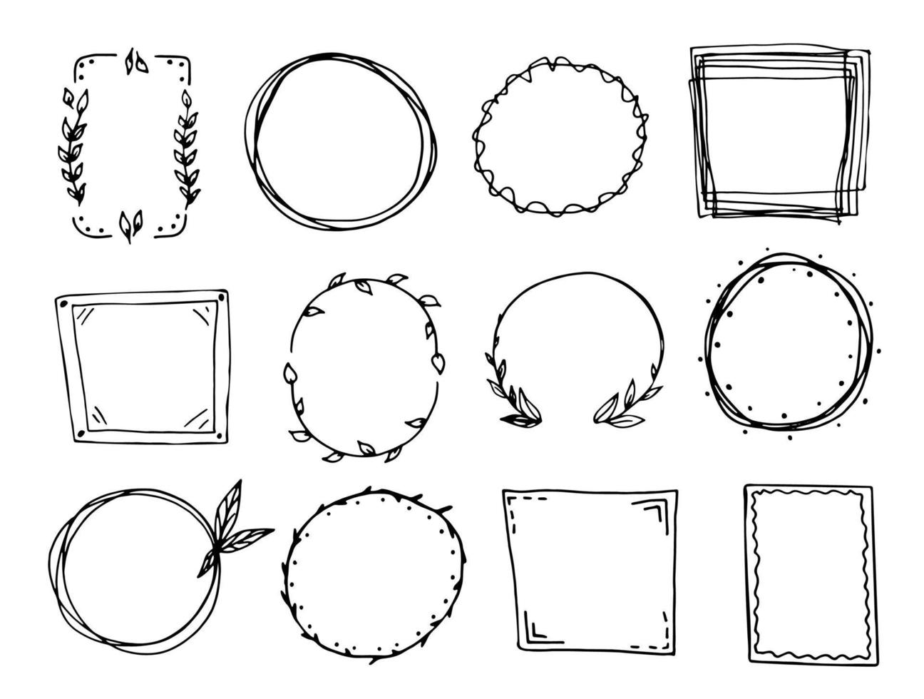 colección de marcos simples. conjunto de garabatos vectoriales dibujados a mano. vector