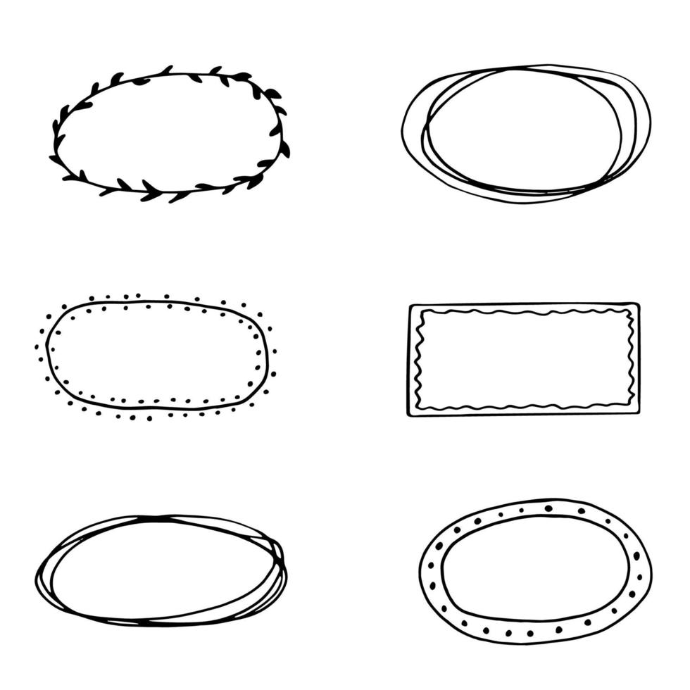 Collection of simple frames. Set of vector hand-drawn doodles.