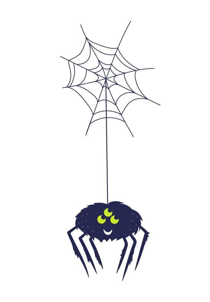 araña linda negra cuelga en la web. elemento vectorial aislado sobre fondo blanco. vector