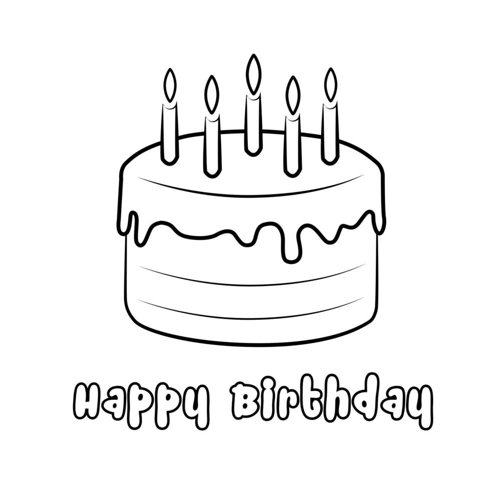 Black and White Flat icon of Birthday Cake. Isolated on white background. Vector illustration. Happy Birthday concept.