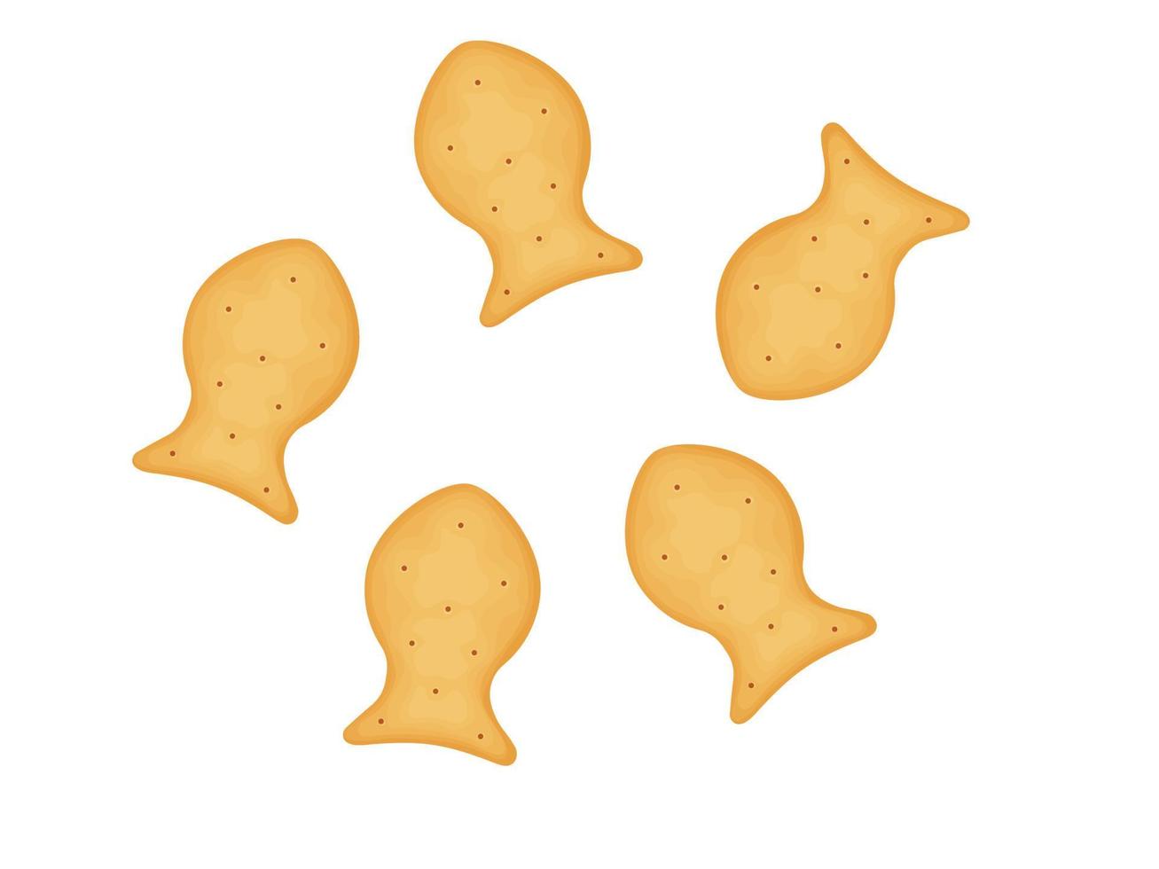 Fish-shaped crackers. Five crackers. Illustration of food, snacks. Healthy snack. vector