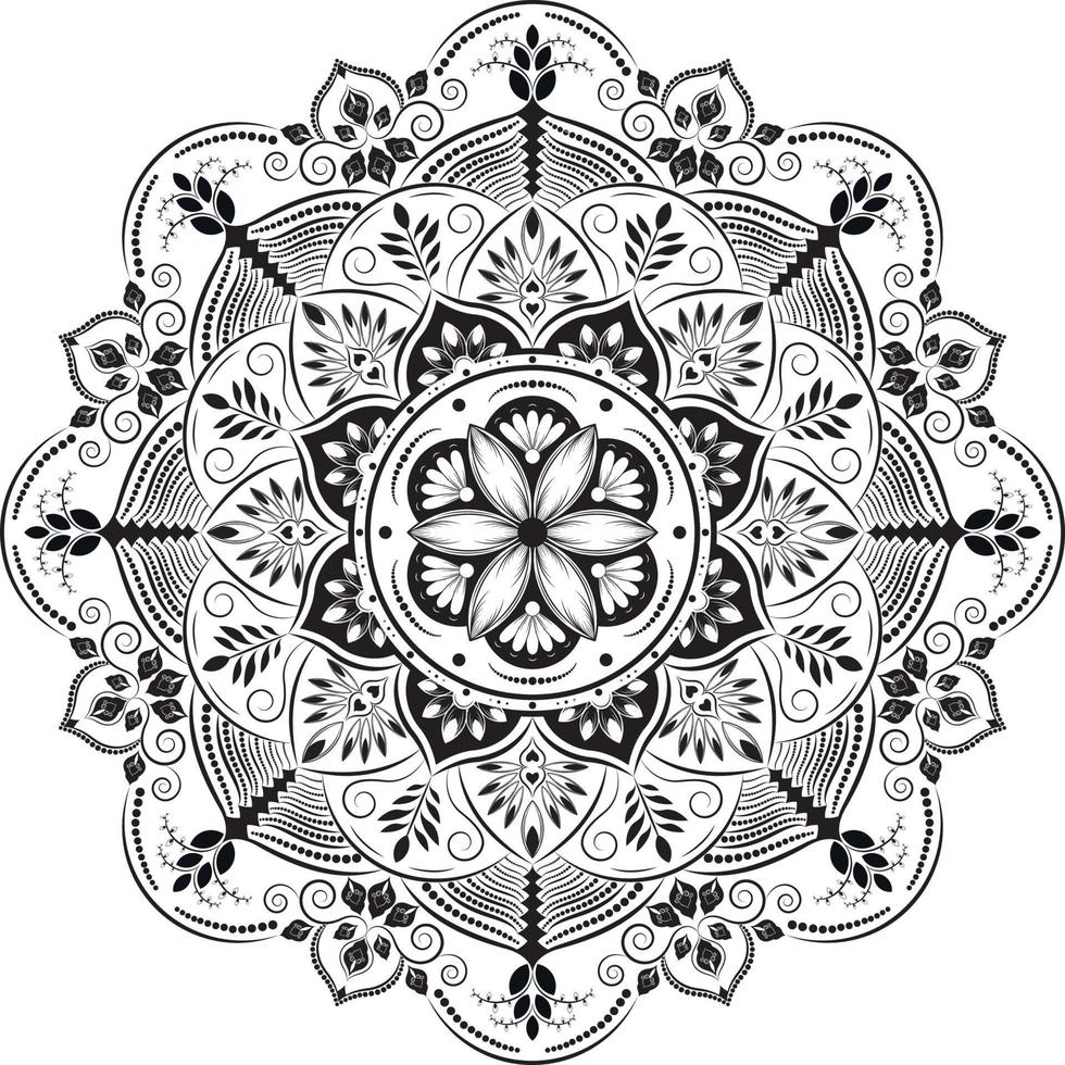 elegante diseño de arte vectorial de mandala floral en blanco y negro vector