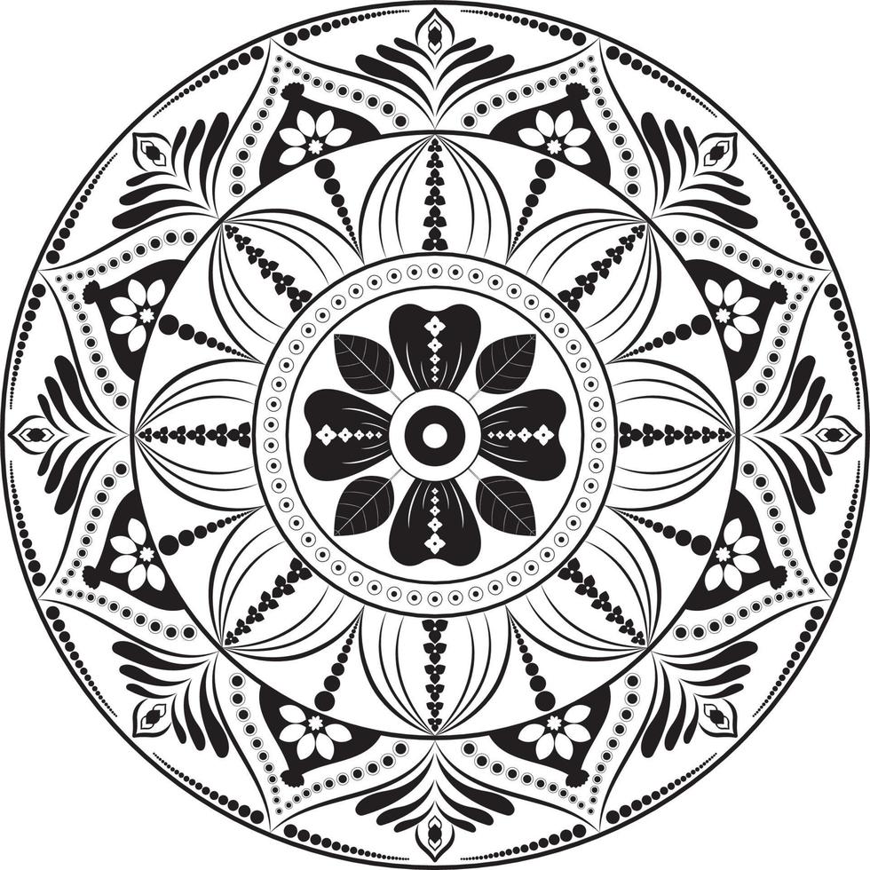Elegant Black And White Floral Circles Mandala Vector Art