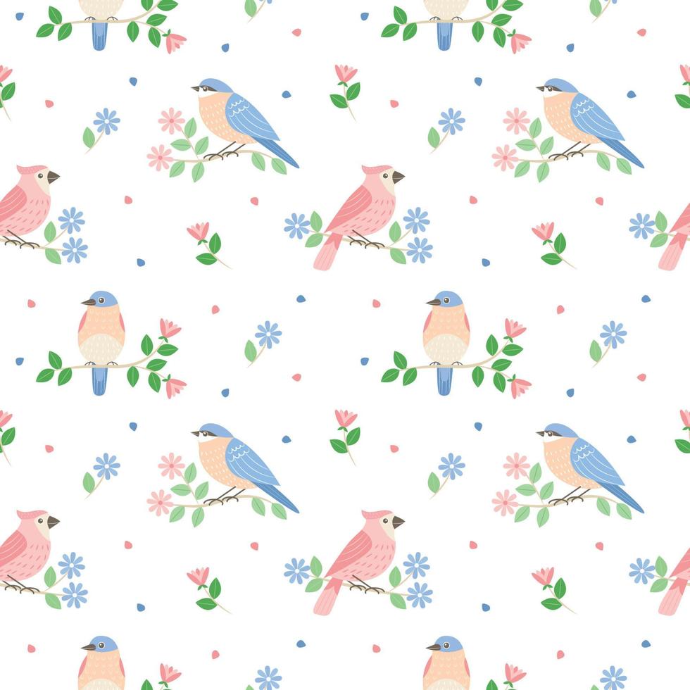 Spring Bird Seamless Pattern vector