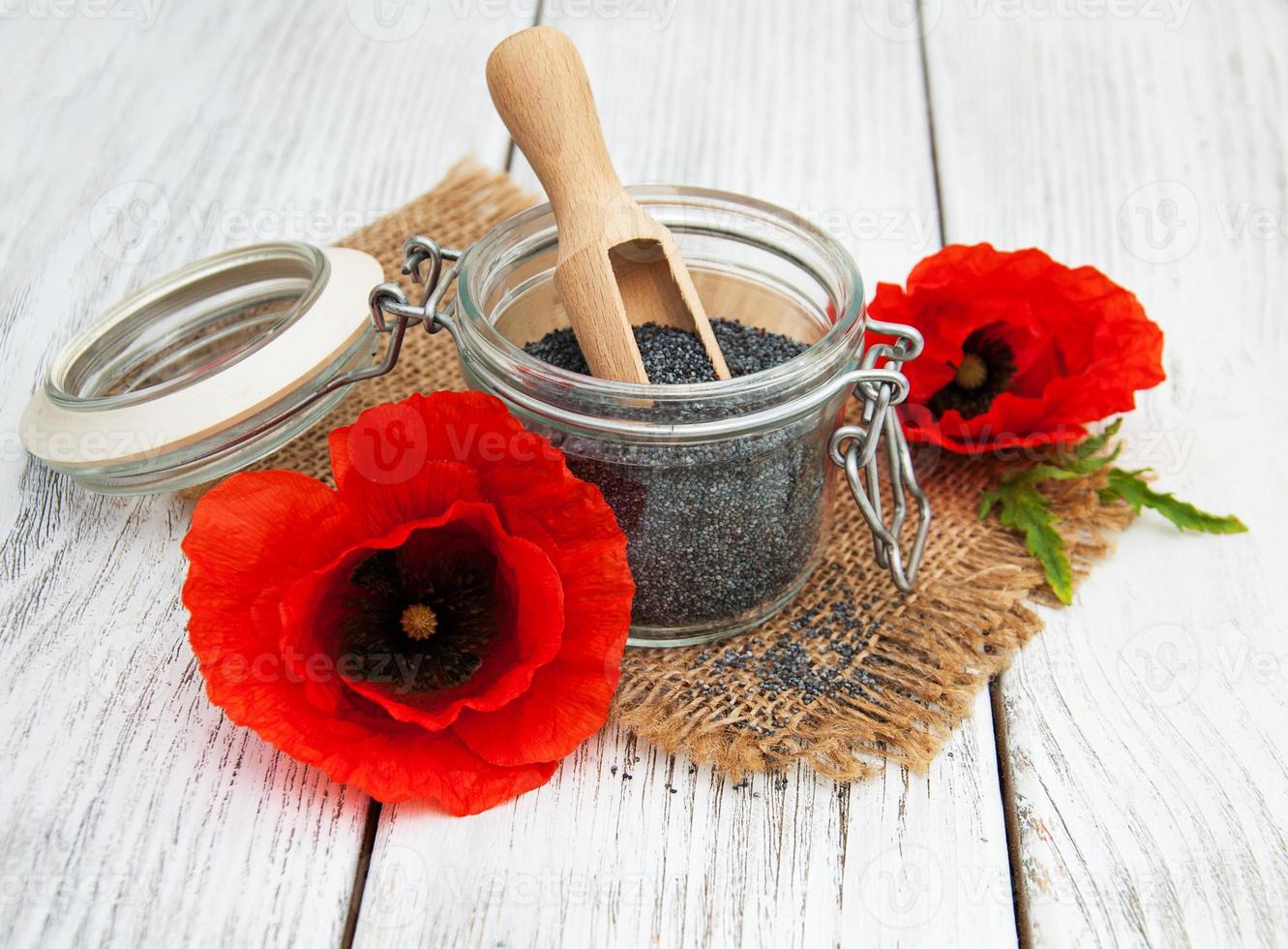 Poppy seeds and flowers photo
