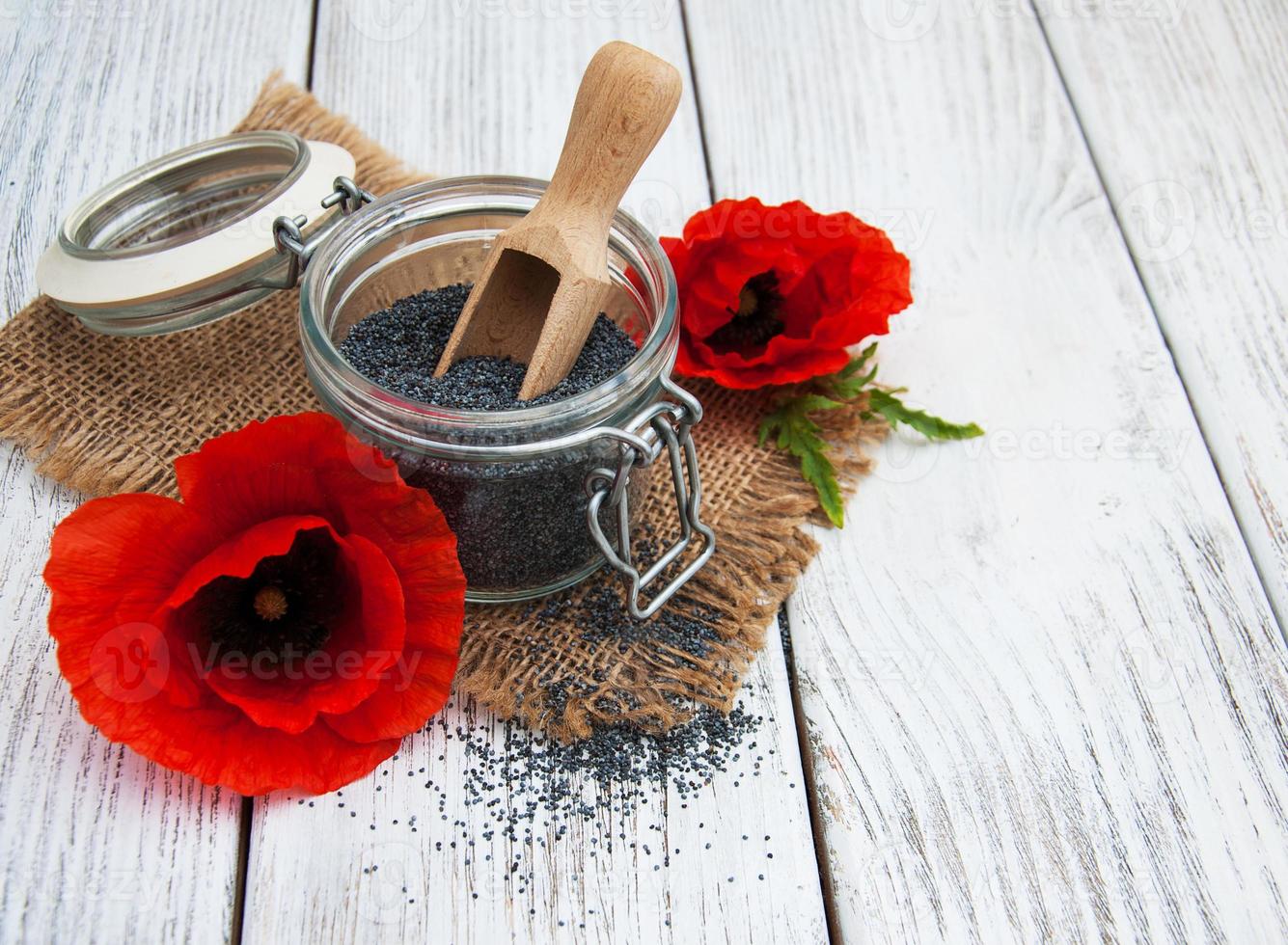 Poppy seeds and flowers photo