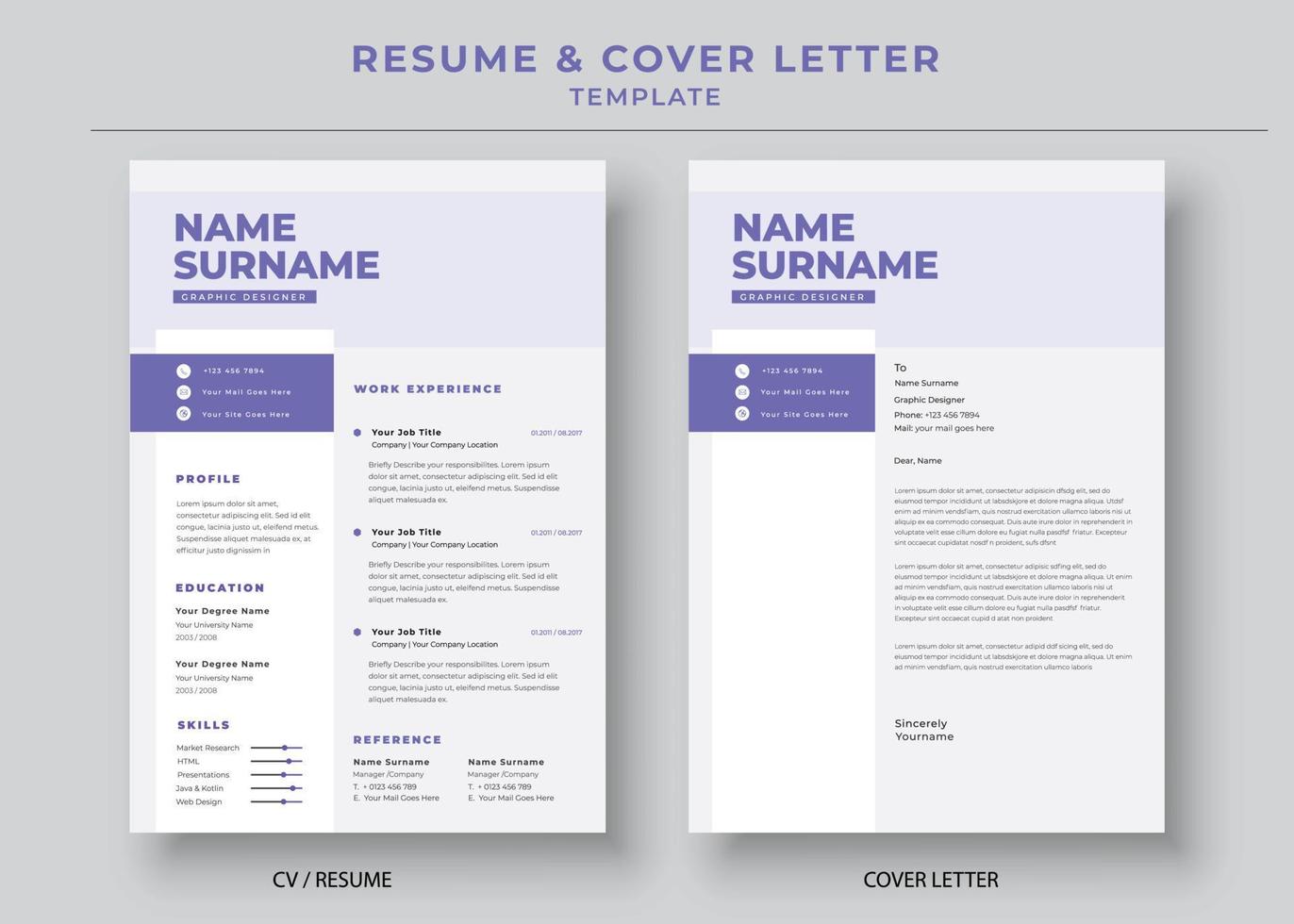 Resume and Cover Letter Template, Minimalist resume cv template, Cv professional jobs resumes vector