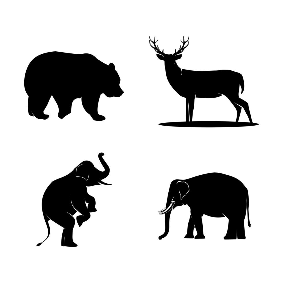 animal silhouette deer bear and elephant vector