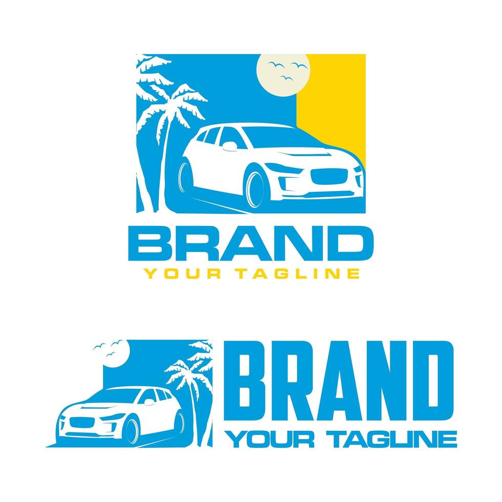 logotipo de coche y playa vector
