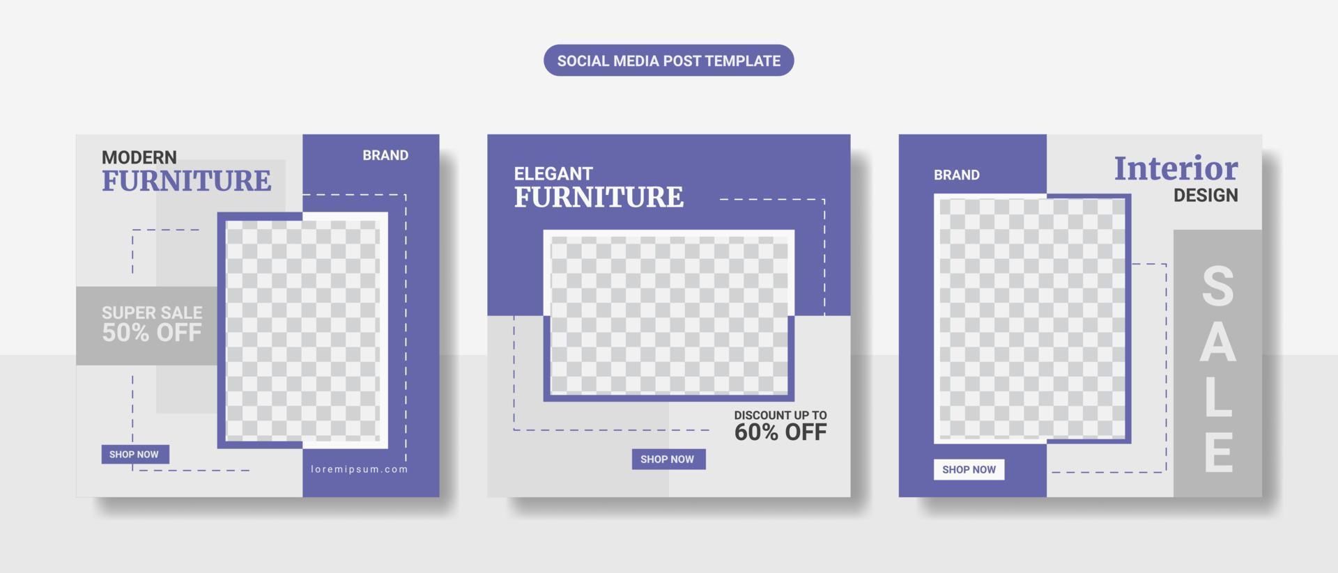 Trendy furniture sale social media post template vector