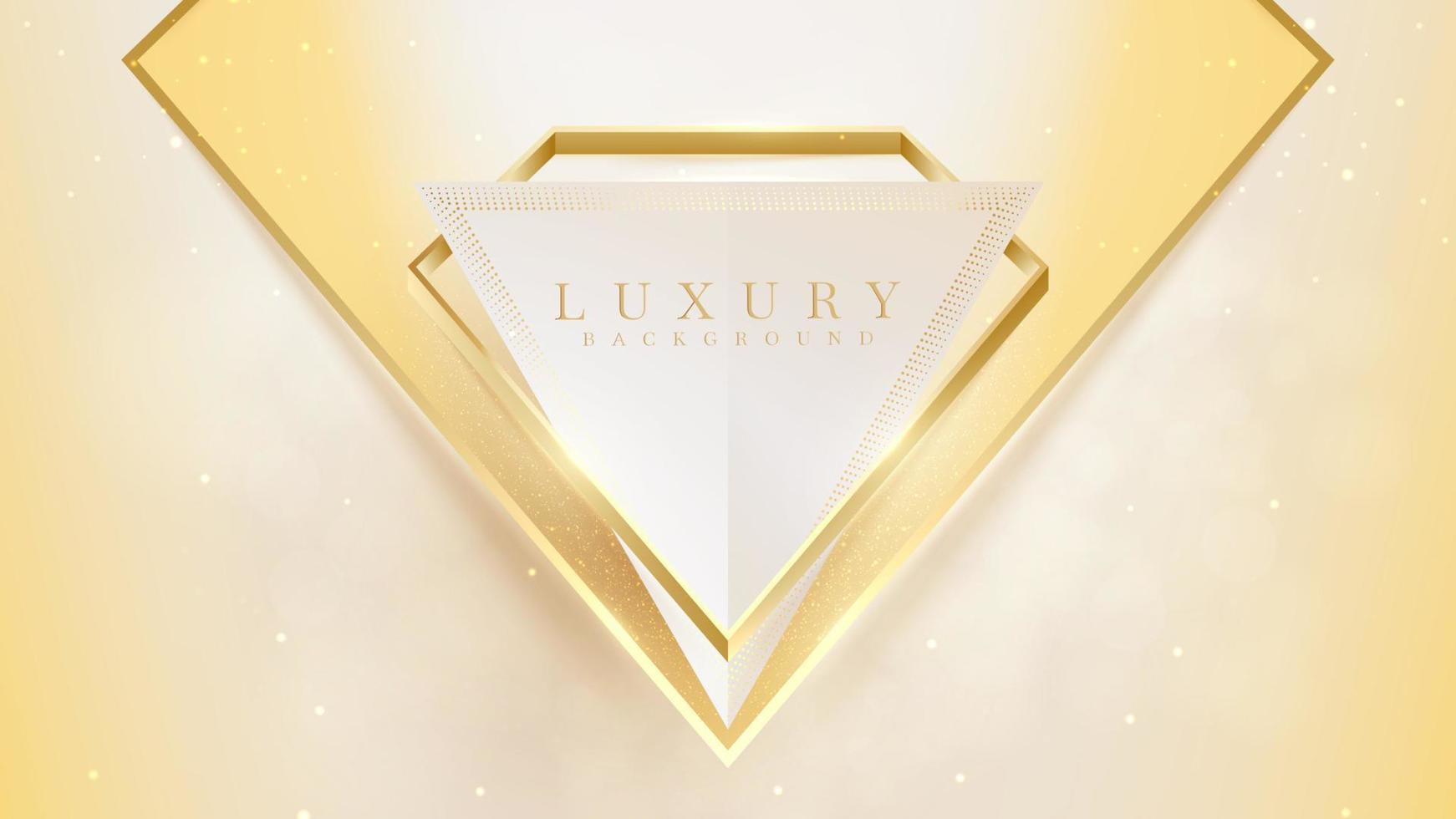 Golden triangle frame with glitter lights effect and bokeh decoration, 3d luxury style background. vector