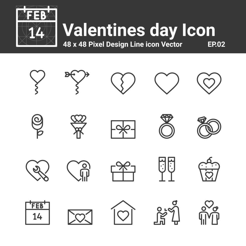 vector de iconos del día de san valentín, símbolo de diseño perfecto conjunto simple para usar en el informe del logotipo de infografía del sitio web, ilustración de vector de icono de línea