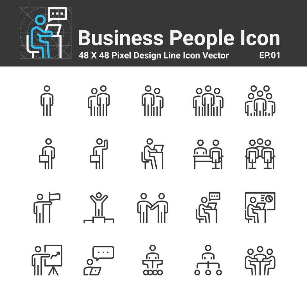 iconos de personas de negocios, símbolo de diseño perfecto conjunto simple para usar en el informe de logotipo de infografía de sitio web, ilustración de vector de icono de línea